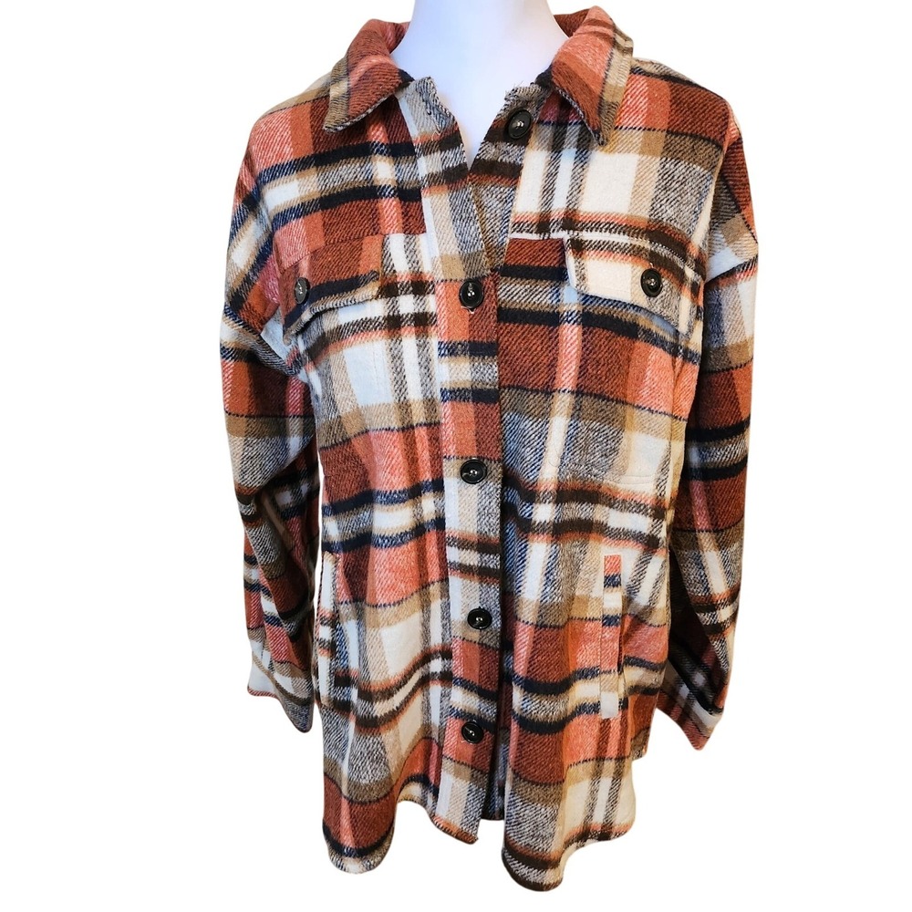 Easel Los Angeles Plaid Shacket Shirt Jacket Button Front Small Wool Blend